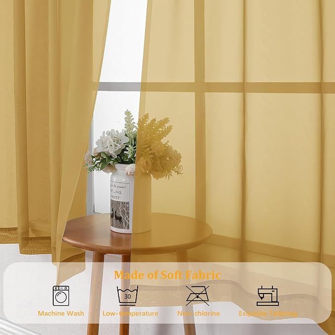 Gwine Gold Sheer Kitchen Curtains 36 Inch Length, Light Filtering Voile Soft - Image 7
