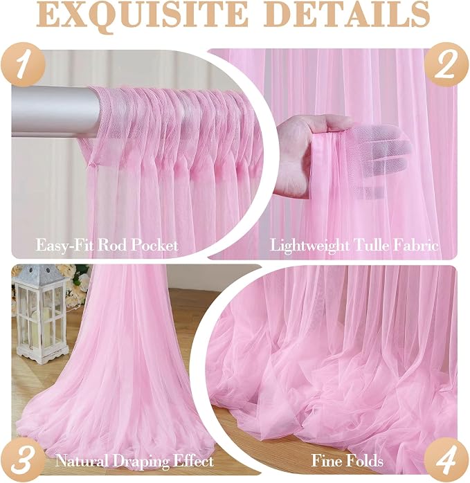 20ft x 12ft Pink Tulle Backdrop Curtain - Image 6