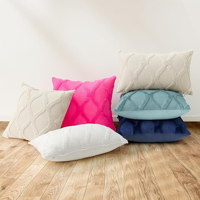 decorUhome Throw Pillow Covers 12x20 Inch Set of 2, Soft Plush Faux Fur Wool Lumbar Hot Pink Couch Pillow Covers, Decorative Neutral Pillow Cases for Bed Sofa Living Room Home Decor