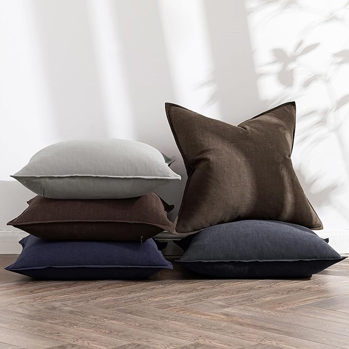 MIULEE Decorative Linen Euro Sham Pillow Covers 24x24 Navy ​Boho Farmhouse​ - Image 5