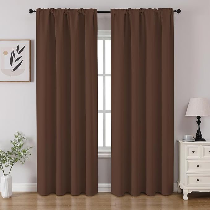CUCRAF Brown Blackout Curtains 96 inch Length 2 Panels Set, Rod Pocket Room by CUCRAF