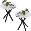 Round Side Table Set of 2, Modern Stylish End Tables with Faux Marble Top and Black Metal Legs,Durable Sofa Side Tables for Living Room Bedroom