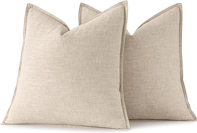 MIULEE Decorative Linen Euro Sham Pillow Covers 28x28 Inch Natural Beige Boho - Image 6