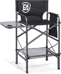 EVER ADVANCED 30.7" Seat Height Directors Chair for Makeup Artist with Side Table Easy Get in Out for Elderly Tall Camping Chair Supports 350lbs Black