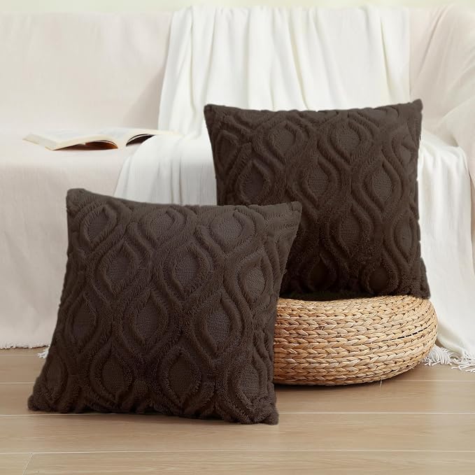 decorUhome Throw Pillow Covers 26x26 Inch Set of 2, Soft Plush Faux Wool Dark - Image 7