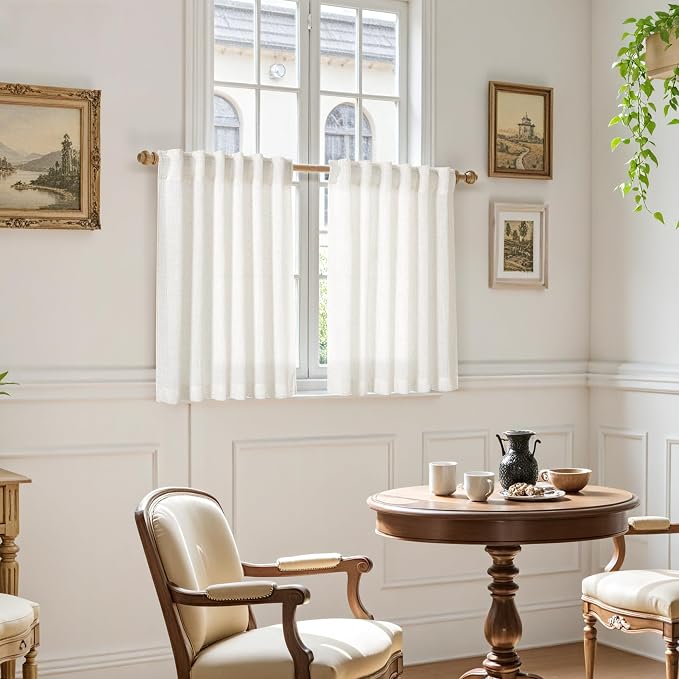 Nanspring 45 Inch Beige White Curtains Linen - Image 6