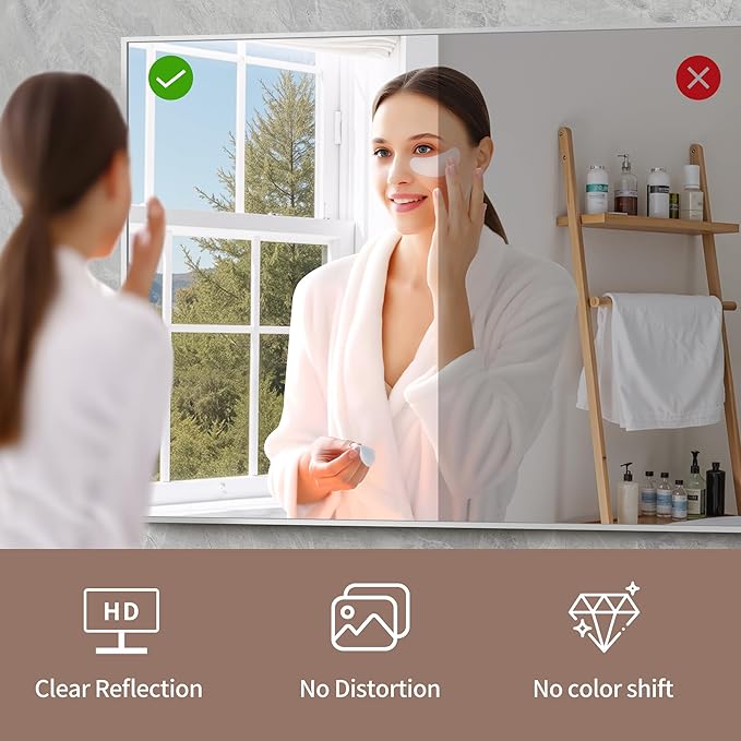 YIROMAN Bathroom Mirror 55"x36", Large Brushed Silver Bathroom Mirror for Over Sink with Aluminum Frame, Rectangular Vanity Mirror with Right Angle, Wall Mirror Hangs Horizontal or Vertical