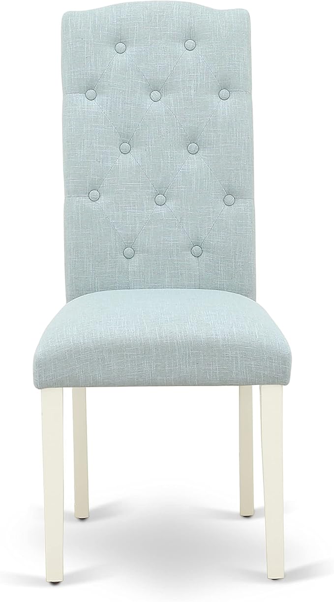 East West Furniture LGCE5-LWH-15 5 Piece Kitchen Table Set for 4 Includes a Rectangle Butterfly Leaf Dining Table and 4 Baby Blue Linen Fabric Upholstered Chairs, 42x84 Inch, Linen White