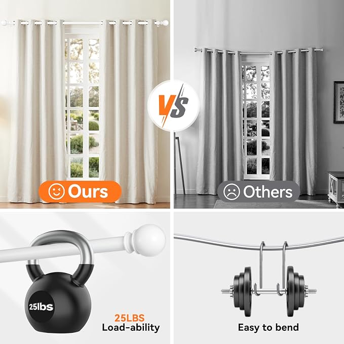 White Curtain Rods for Windows 28 to 48 Inch, 5/8" Diameter Heavy Duty Metal - Image 4