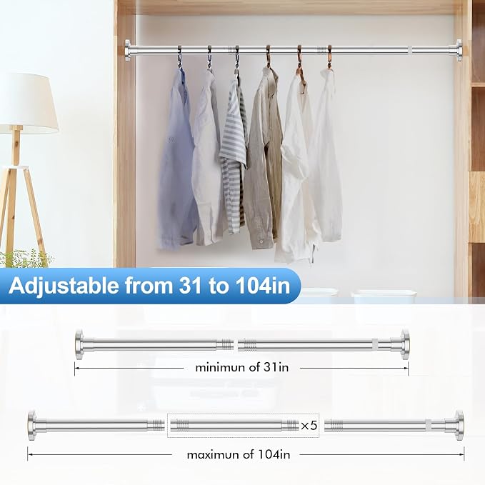 CorkLatta Chrome Shower Curtain Rod 31 to 104 Inch, 1 Inch Diameter Adjustable - Image 4
