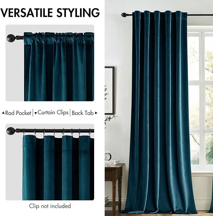 MIULEE Blue Velvet Curtains 108 inches Long 2 Panels - Image 2