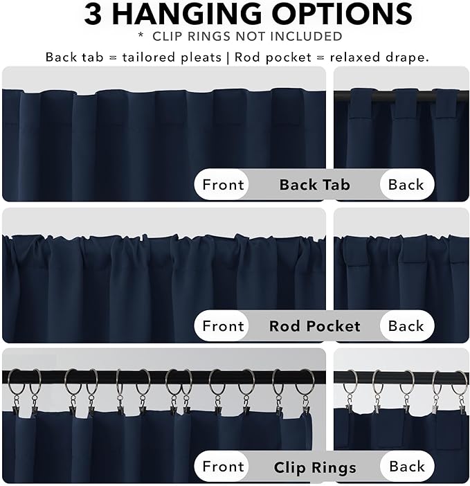 Deconovo Blackout Curtains, Thermal Insulated, W70 x L108 2 Panels, Back Tab - Image 2