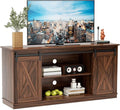 Sweetcrispy Farmhouse TV Stand for Living Room Bedroom Brown 65 Inch, Tall Entertainment Center with Storage Shelves, Media Console Cabinet with Wood Board, 300 LBS Capacity and Sliding Barn Door