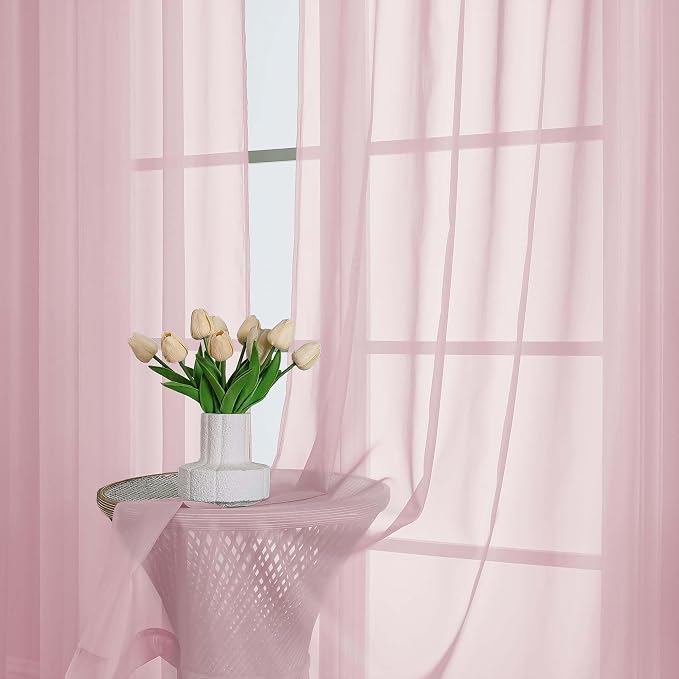 OWENIE Blush Sheer Curtains 120 Inches Long 2 Panels Set, Airy Lightweight - Image 6