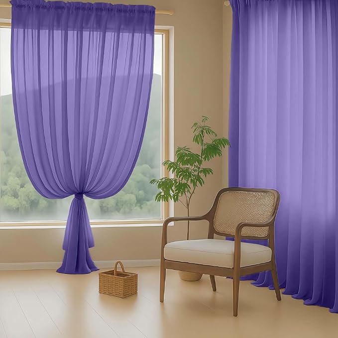 Purple Sheer Curtains 84 Inches Long 2 Panels, Elegant Airy Transparent Light - Image 8