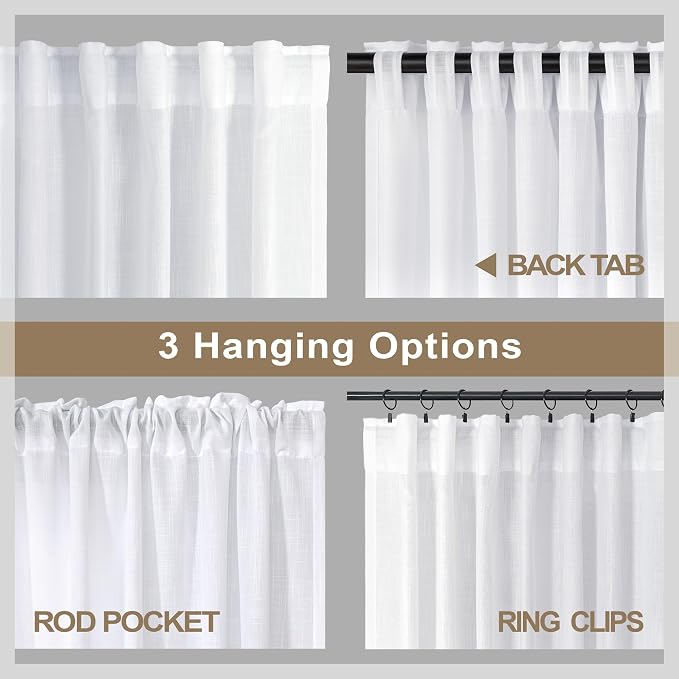 Pitalk White Linen Sheer Curtains 68 Inch Length 2 Panels - Image 5