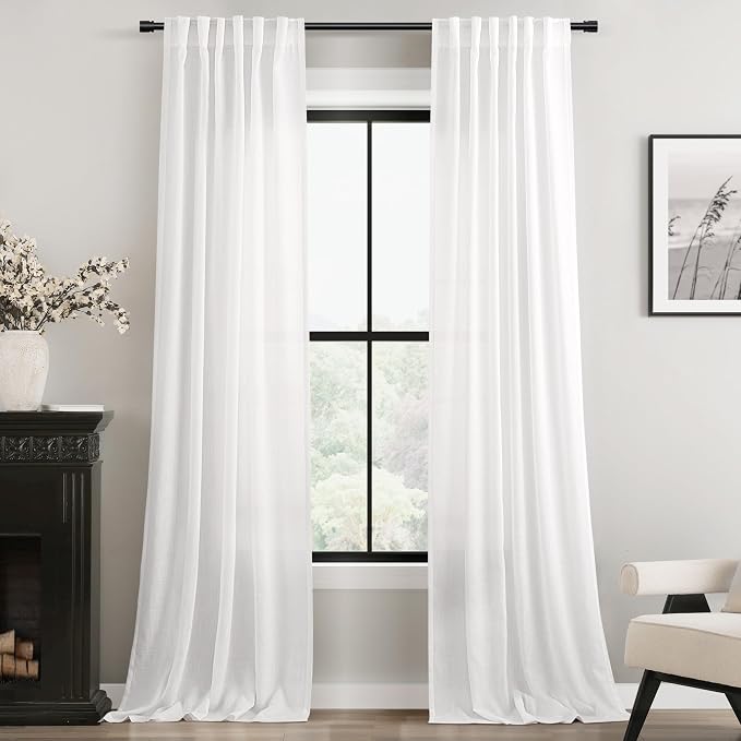 Linen White Curtains 90 inches Long by Jolilight
