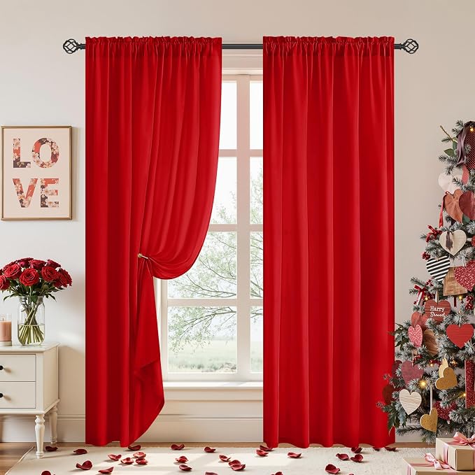 HOMEIDEAS Valentine's Day Non-See-Through Red Privacy Sheer Curtains, 52 X 84 - Image 2
