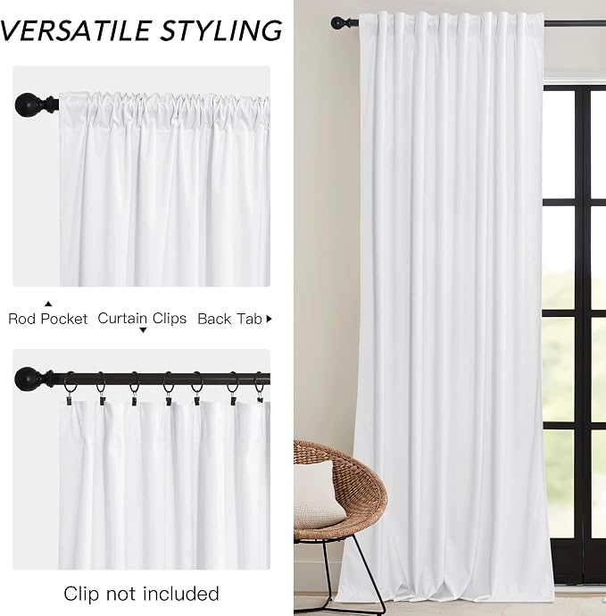 RYB HOME White Velvet Curtains 84 inches 2 Panels Set - Image 4