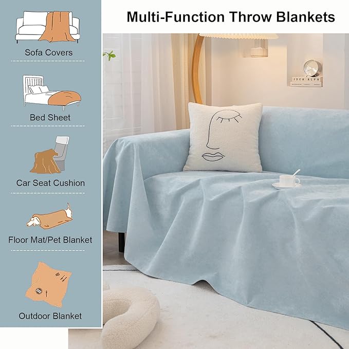STACYPIK Waterproof Sky Blue Loveseat Couch Cover for Sectional, Couch Cover for Dogs, Anti-Slip Anti-Cat Scratch Furniture Protector for 2 Cushion Couch, Modern Couch Cushion Covers for Pets-71X71IN