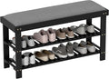 HOMCOM Bamboo Shoe Bench, 3-Tier Entryway Bench with Storage and Cushion, Shoe Organizer for Entryway, Hallway, Holds Up to 331 lbs, 35.4 x 11.4 x 19.3 Inches, Black