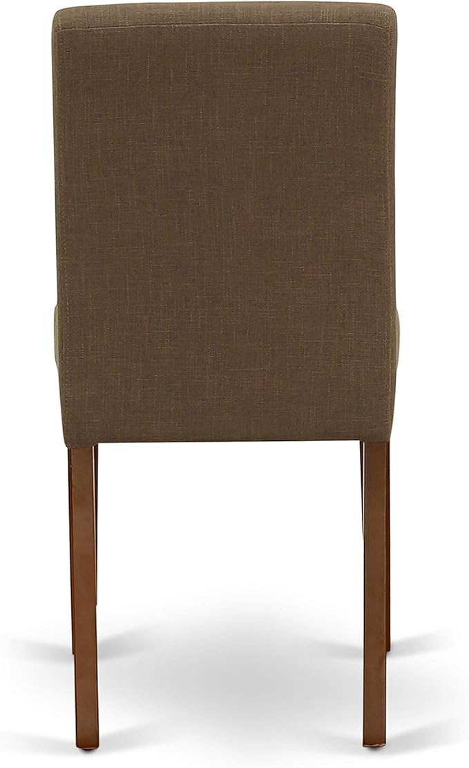 East West Furniture DMAB5-MAH-18 5 Piece Modern Dining Table Set Includes a Round Wooden Table with Dropleaf and 4 Coffee Linen Fabric Upholstered Chairs, 42x42 Inch, Mahogany