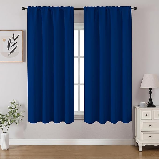CUCRAF Royal Blue Blackout Curtains 45 inch Length 2 Panels Set, Rod Pocket by CUCRAF