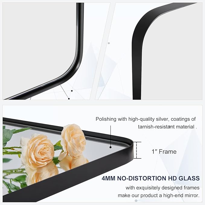 ANDY STAR Black Bathroom Mirrors for Over Sink, 36x40 Inch Matte Black Mirror for Bathroom, Rectangle Metal Vanity Mirror for Wall-Modern Clean Design with Superior Stainless Steel Frame
