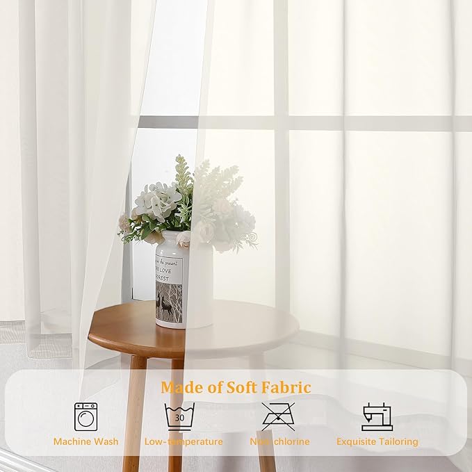 Gwine Ivory Sheer Curtains 30 Inch Length, Short Light Filtering Voile Small - Image 7