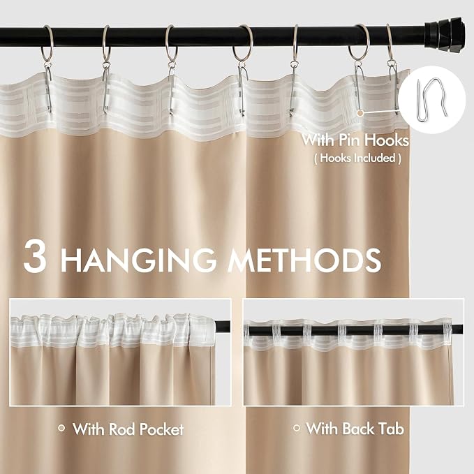 MIULEE Back Tab Beige Curtains 90 Inch Long 2 Panels Set - Image 3