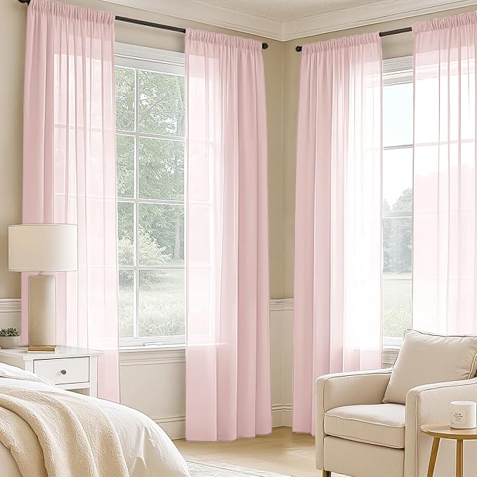 MIULEE Blush Pink Sheer Curtains 96 Inches Long, 4 Panels Set, Light Filtering - Image 2