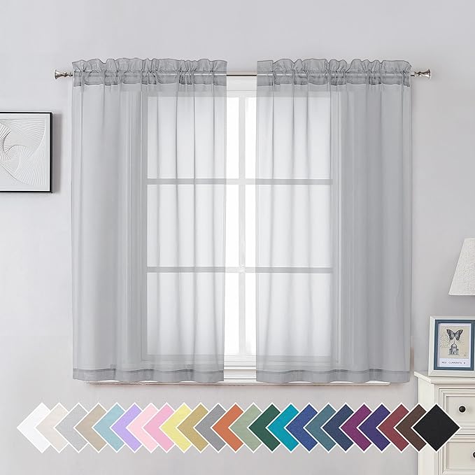 Aiyufeng Light Grey Sheer Curtains 45 Inch Length 2 Panels Set, Light Filtering by Aiyufeng