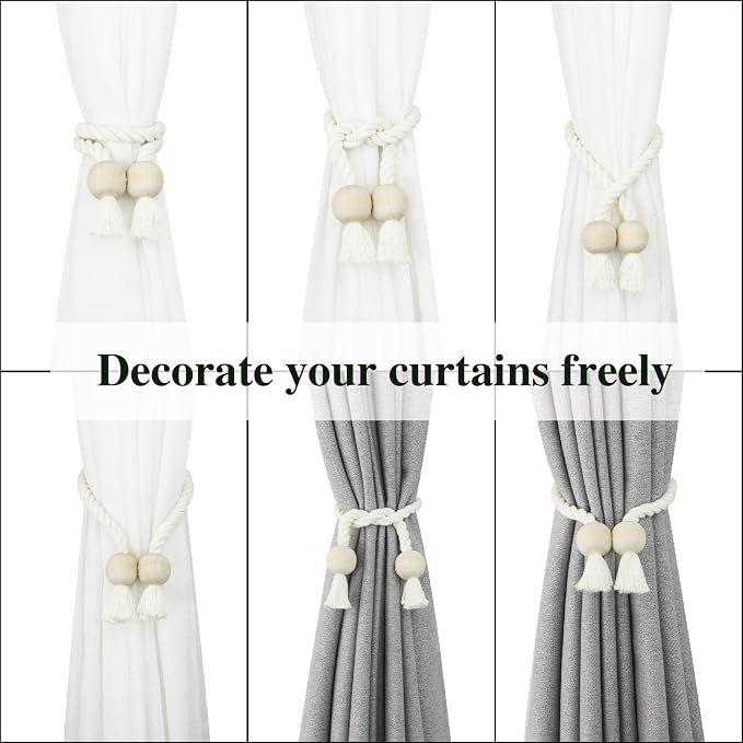 6 Pack Magnetic Curtain Tiebacks Cotton Hand Woven Tie Back Decorative Rope - Image 4