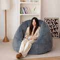 N&V Large Shell Bean Bag Chair, Adult Size Bean Bag Sack, Foam Filling, Includes Removable and Machine Washable Cover, 40in, Soft Faux Fur, Blue
