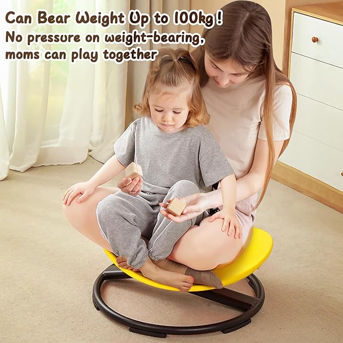 Kids Sensory Spinning Chair for Autism Ages 3+, Sit and Spin Swivel Chair for Kids with ADHD, Sensory Chairs for Autistic Children, Sensory Toys for Motion Sickness Relief, Balance Training (Yellow)