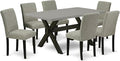 East West Furniture X696AB106-7 7 Piece Modern Dining Table Set Consist of a Rectangle Wooden Table with X-Legs and 6 Shitake Linen Fabric Upholstered Chairs, 36x60 Inch, Multi-Color