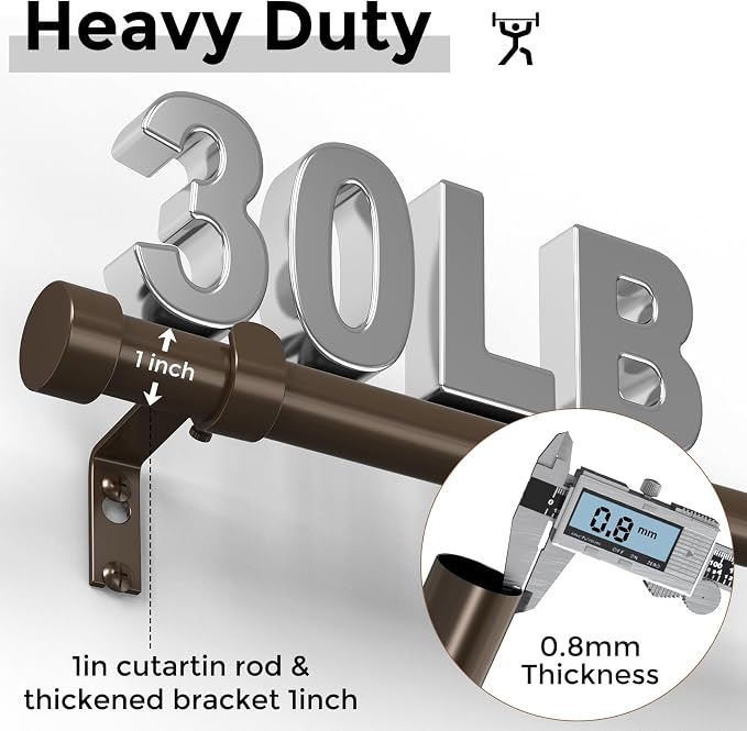 VOIIY 2 Pack Curtain Rods for Windows 28 to 48 Inch, Bronze 1'' Diameter - Image 4