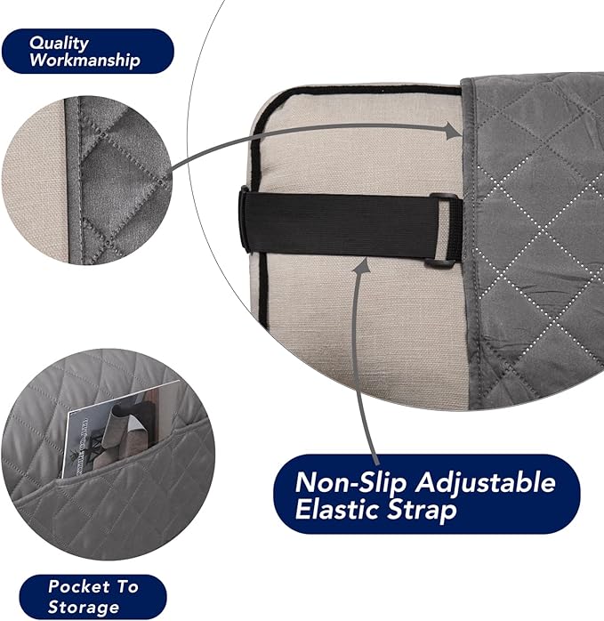 PureFit Reversible Sofa Couch Cover Water Resistant Couch Covers for 3 Cushion, Washable Furniture Cover with Non-Slip Foam and Adjustable Strap for Dogs, Pets (Sofa, Gray/Light Gray)