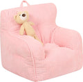 Kids Bean Bag Chair with a Plush Bear, Comfy Toddler Chair for Boys and Girls, Pink