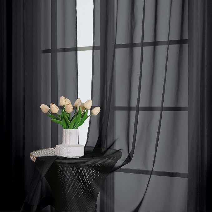 OWENIE Black Sheer Curtains 120 Inches Long 2 Panels Set, Airy Lightweight - Image 6