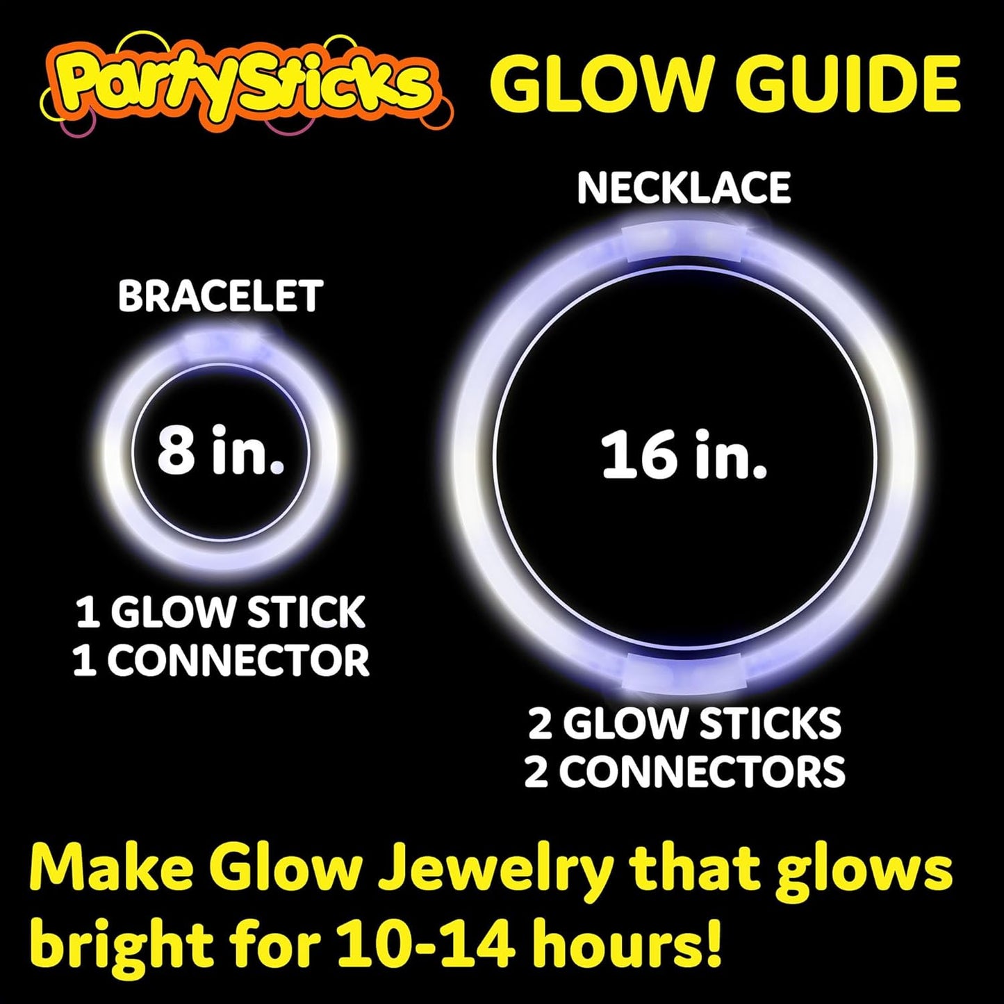 PartySticks Glow Sticks Party Supplies 100pk - 8 Inch Glow in The Dark Light Up Sticks Party Favors, Glow Party Decorations, Neon Party Glow Necklaces Glow Bracelets Connectors (White) (TN-1224962)