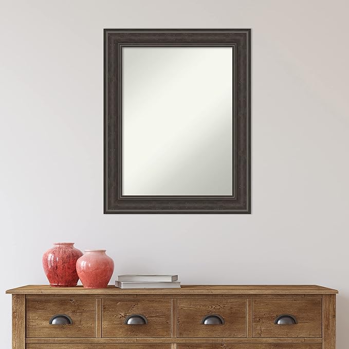 Amanti Art Black Bathroom Mirror for Over Sink, 28x22 Shipwreck Black Narrow Rectangle Vanity Mirror, Medium Country Rustic Frame, Hangs Horizonally and Vertically, Bathroom Wall Decor, Non-Beveled