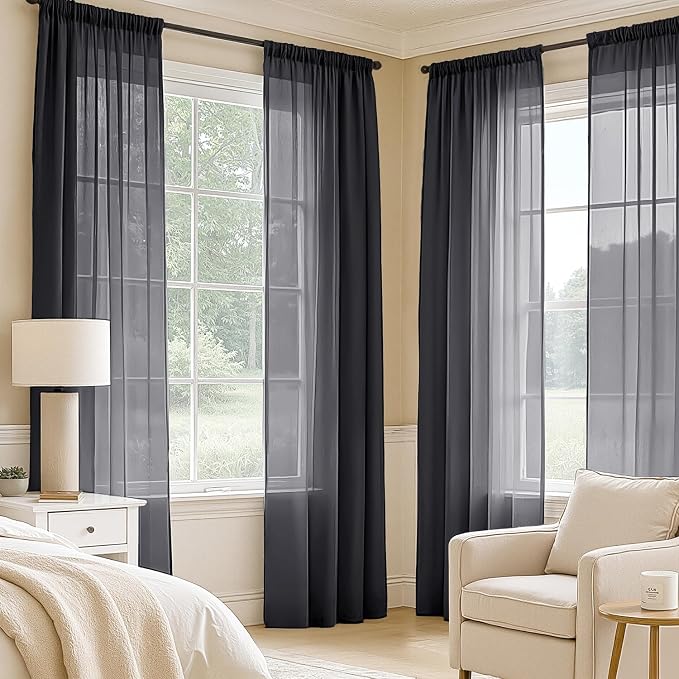 MIULEE Black Sheer Curtains 108 Inches Long, 4 Panels Set, Light Filtering - Image 2