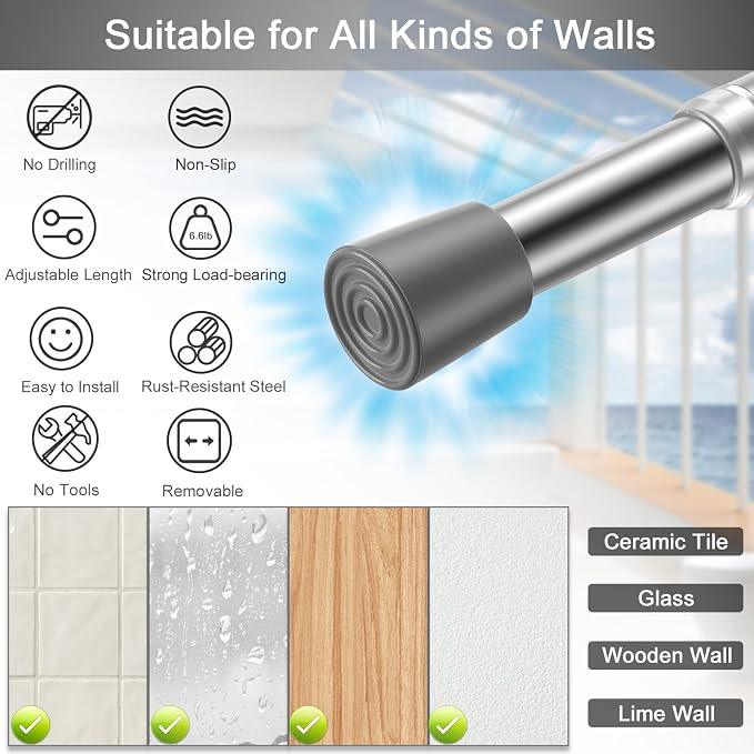 AIZESI Spring Tension Rods Adjustable Tension Curtain Rod Small Tension Rod No - Image 2