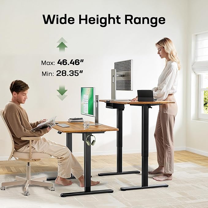 Marsail Electric Standing Desk with One-Piece Desktop,48 x 30 inch Height Adjustable Office Gaming Computer Desk with Deeper Tabletop,Home Office Stand up Desk with 4 Memory Presets, table for Bedroom