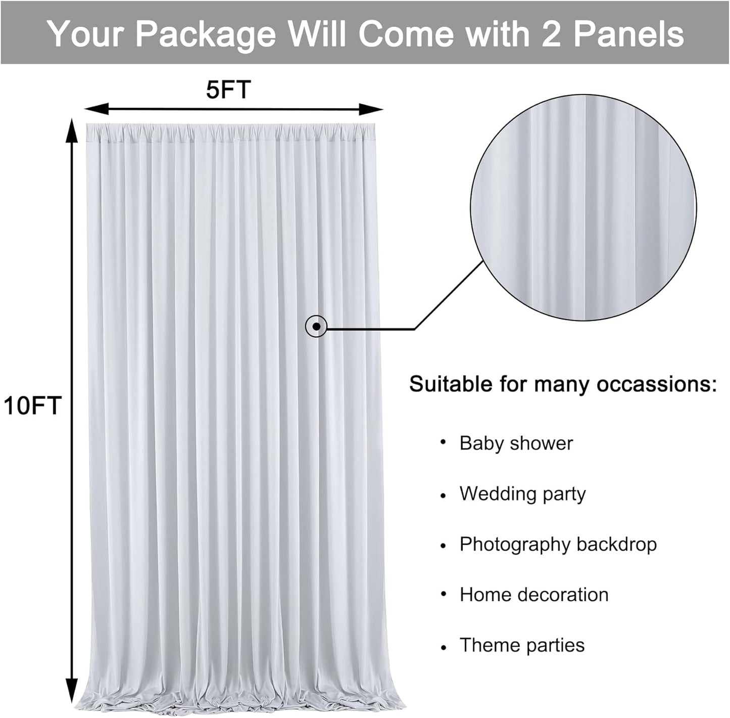 10 ft x 10 ft Wrinkle Free Silver Backdrop Curtain for Parties, Polyester Silver Grey Backdrop Drapes 2 Panels 5x10ft for Baby Shower Photoshoot Engagement Wedding Birthday Photography Background