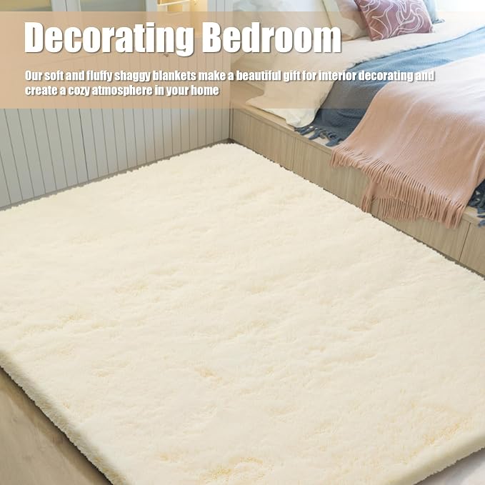 6x9 Fluffy Area Rug for Living Room, Shag Area Rugs for Bedroom, Ivory Soft - Image 8