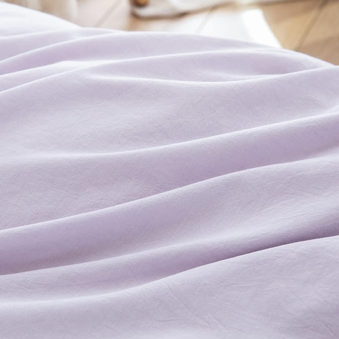 BESTOUCH Duvet Cover Set 100% Washed Cotton Linen Feel Super Soft Comfortable Chic Lightweight 3 PCs Home Bedding Set Solid Taro Purple Cal King