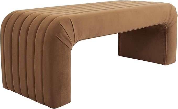 HomePop Arch Channel Bench|Bench for Living Room & Bedroom | Decorative Home Furniture - Rust Orange Velvet