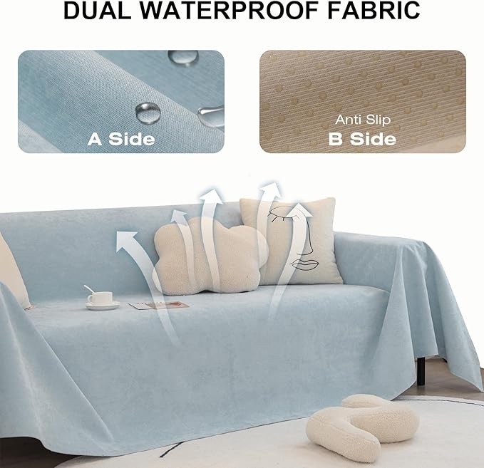 STACYPIK Waterproof Sky Blue Loveseat Couch Cover for Sectional, Couch Cover for Dogs, Anti-Slip Anti-Cat Scratch Furniture Protector for 2 Cushion Couch, Modern Couch Cushion Covers for Pets-71X102IN
